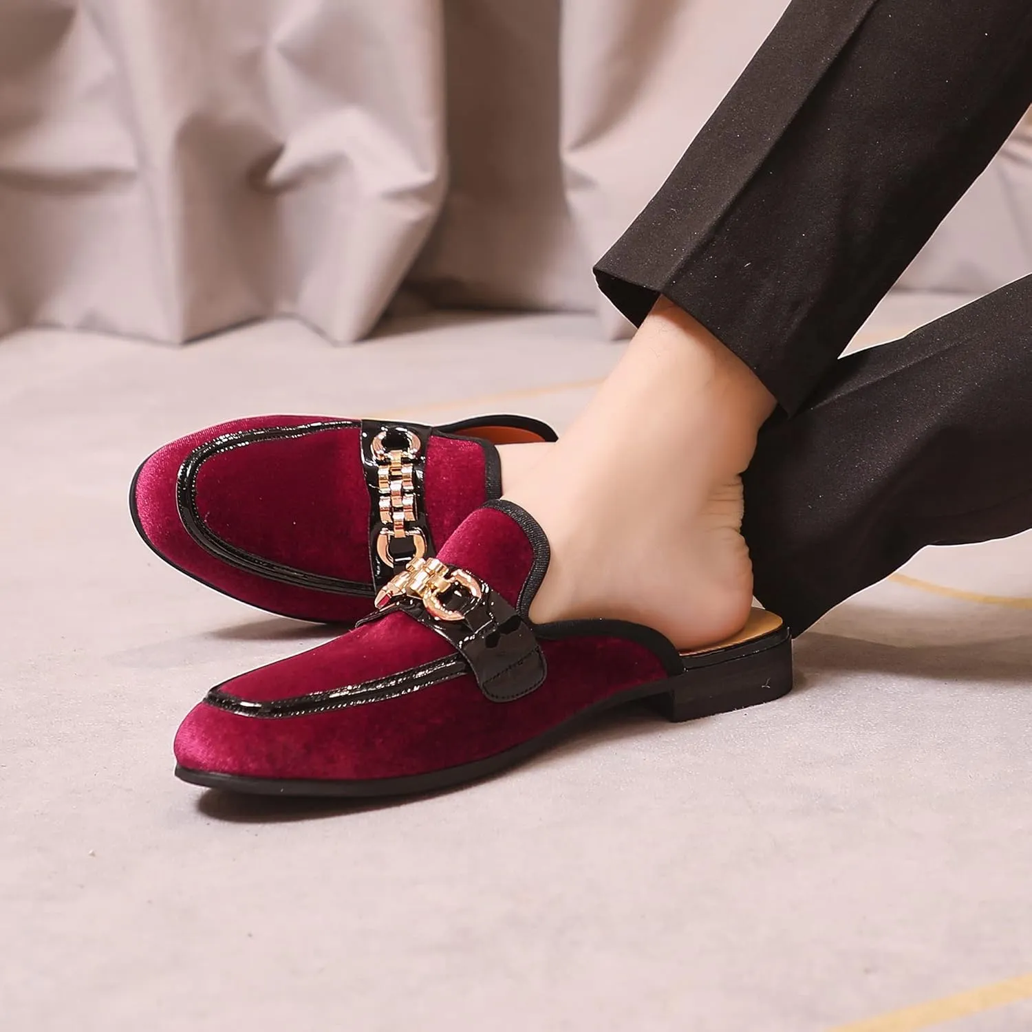 Mens Mules Mens Velvet Slippers, Flats Stylish Formal Wear Backless Loafers, Slip On Loafers Work Slides Casual Half Loafers Sandals Shoes