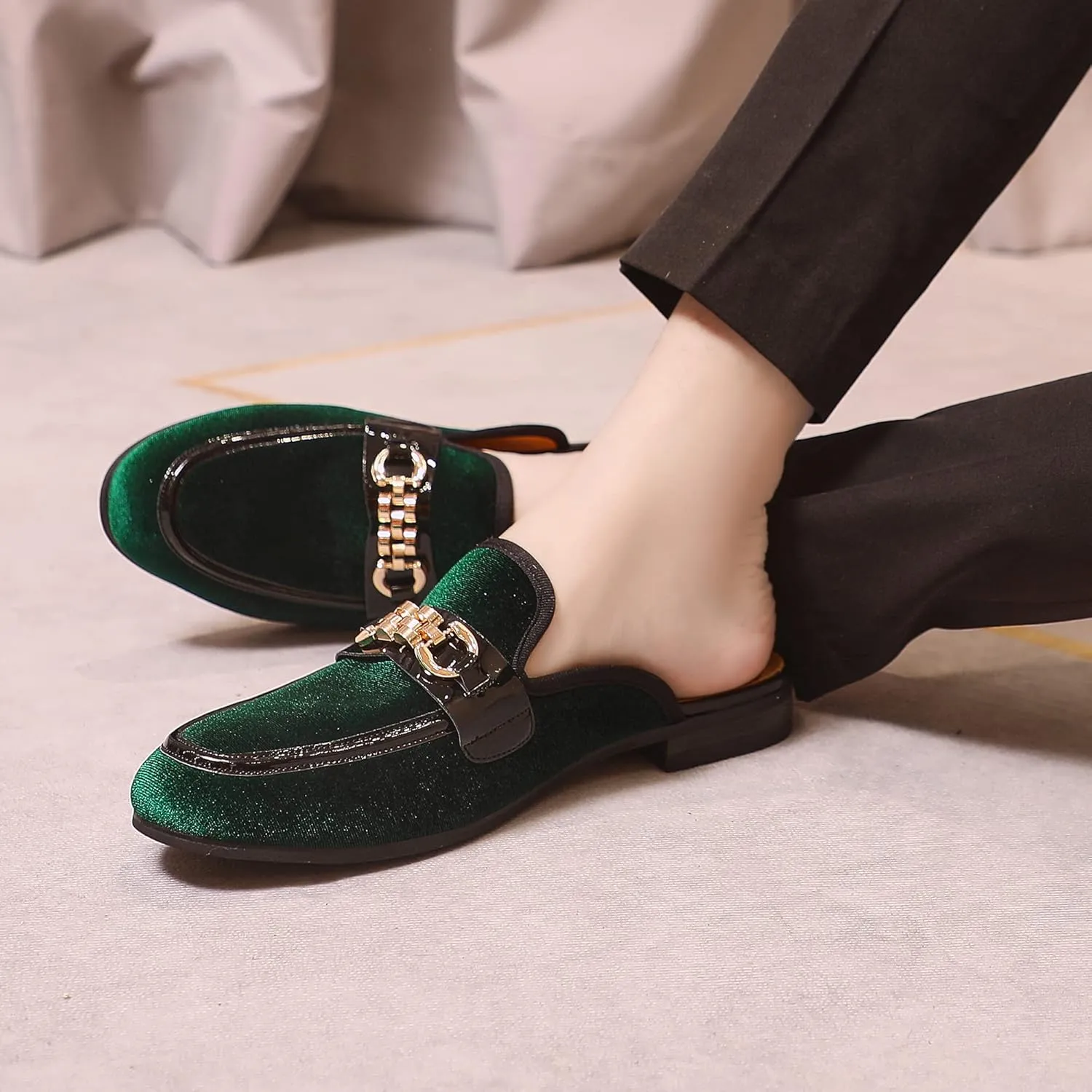 Mens Mules Mens Velvet Slippers, Flats Stylish Formal Wear Backless Loafers, Slip On Loafers Work Slides Casual Half Loafers Sandals Shoes