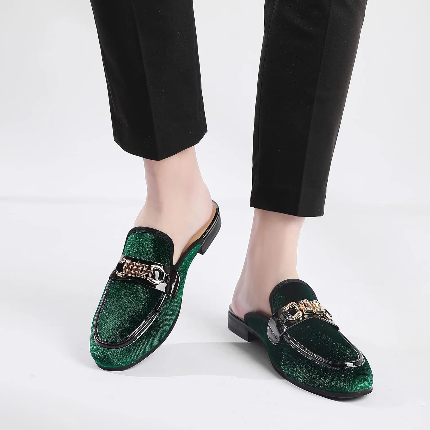Mens Mules Mens Velvet Slippers, Flats Stylish Formal Wear Backless Loafers, Slip On Loafers Work Slides Casual Half Loafers Sandals Shoes