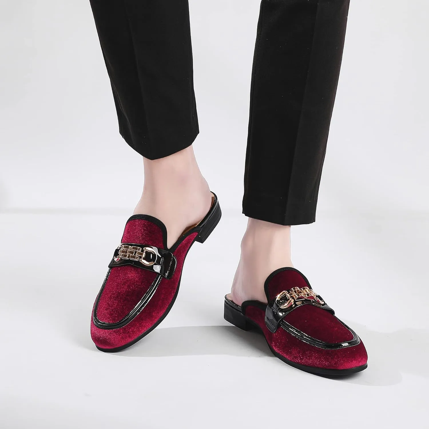 Mens Mules Mens Velvet Slippers, Flats Stylish Formal Wear Backless Loafers, Slip On Loafers Work Slides Casual Half Loafers Sandals Shoes