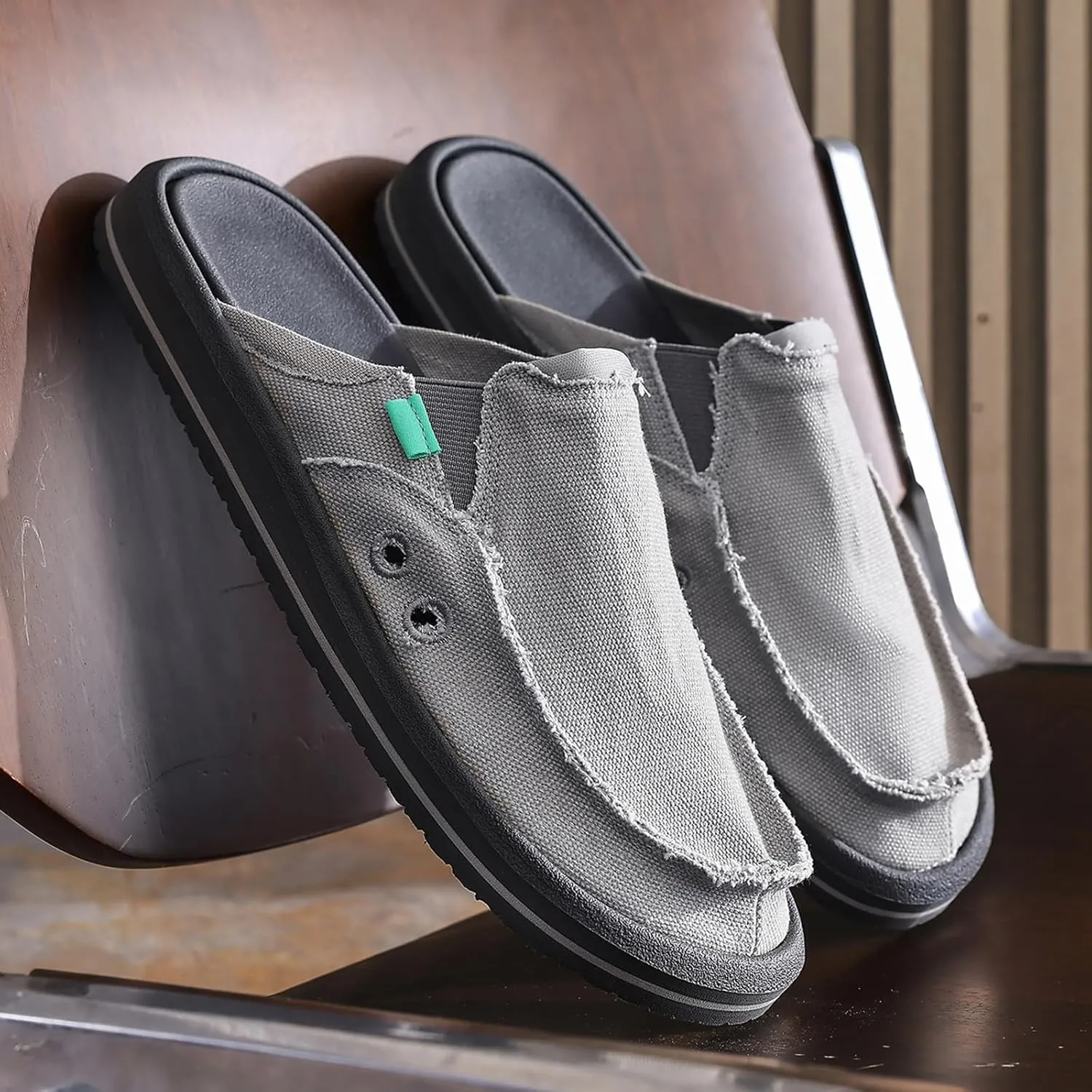 Mens Open Back Slip On Shoes Casual Canvas Slippers with Breathable Design Comfortable Outdoor Slide Shoes for Travel Walking Garden Everyday Wear