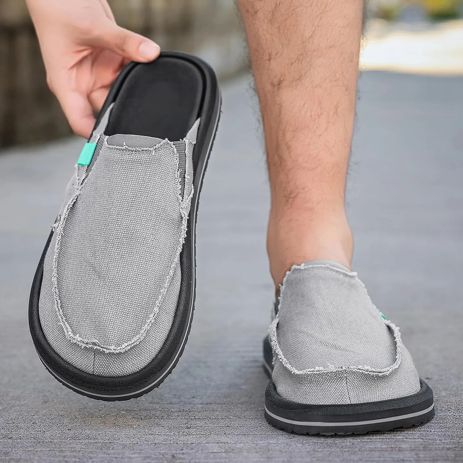 Mens Open Back Slip On Shoes Casual Canvas Slippers with Breathable Design Comfortable Outdoor Slide Shoes for Travel Walking Garden Everyday Wear