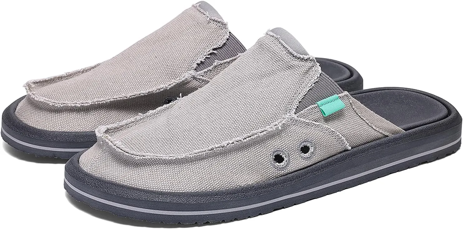 Mens Open Back Slip On Shoes Casual Canvas Slippers with Breathable Design Comfortable Outdoor Slide Shoes for Travel Walking Garden Everyday Wear
