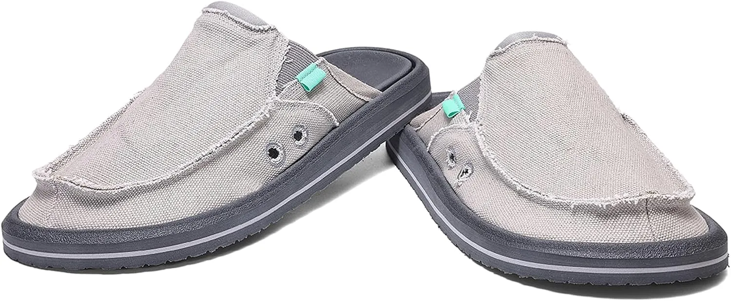 Mens Open Back Slip On Shoes Casual Canvas Slippers with Breathable Design Comfortable Outdoor Slide Shoes for Travel Walking Garden Everyday Wear