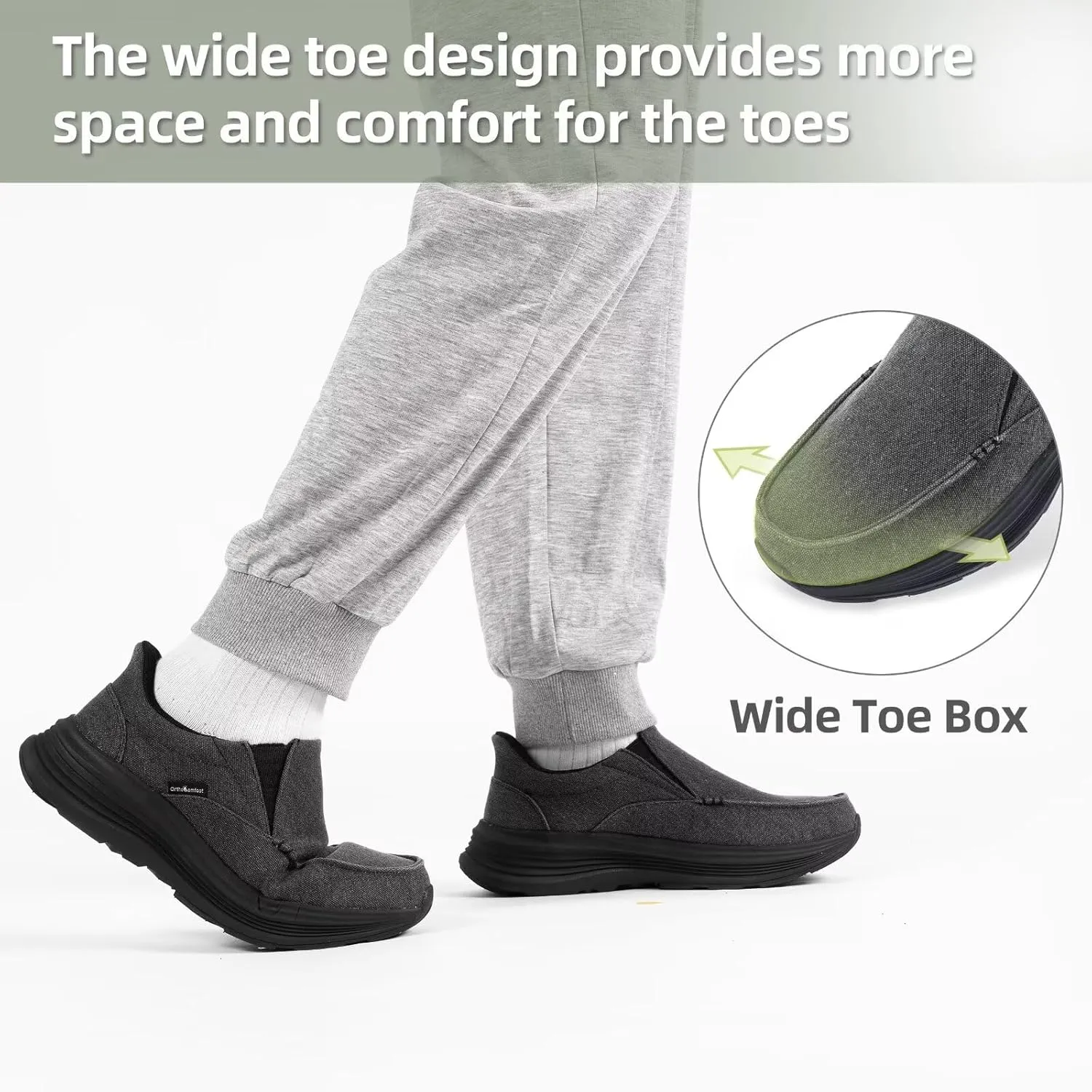 Men's Orthopedic Slip On Loafers with Arch Support: Comfortable Plantar Fasciitis Orthotic Shoes for Plantar Fasciitis, Canvas Thick Sole Walking Shoes for Foot and Heel Pain Relief