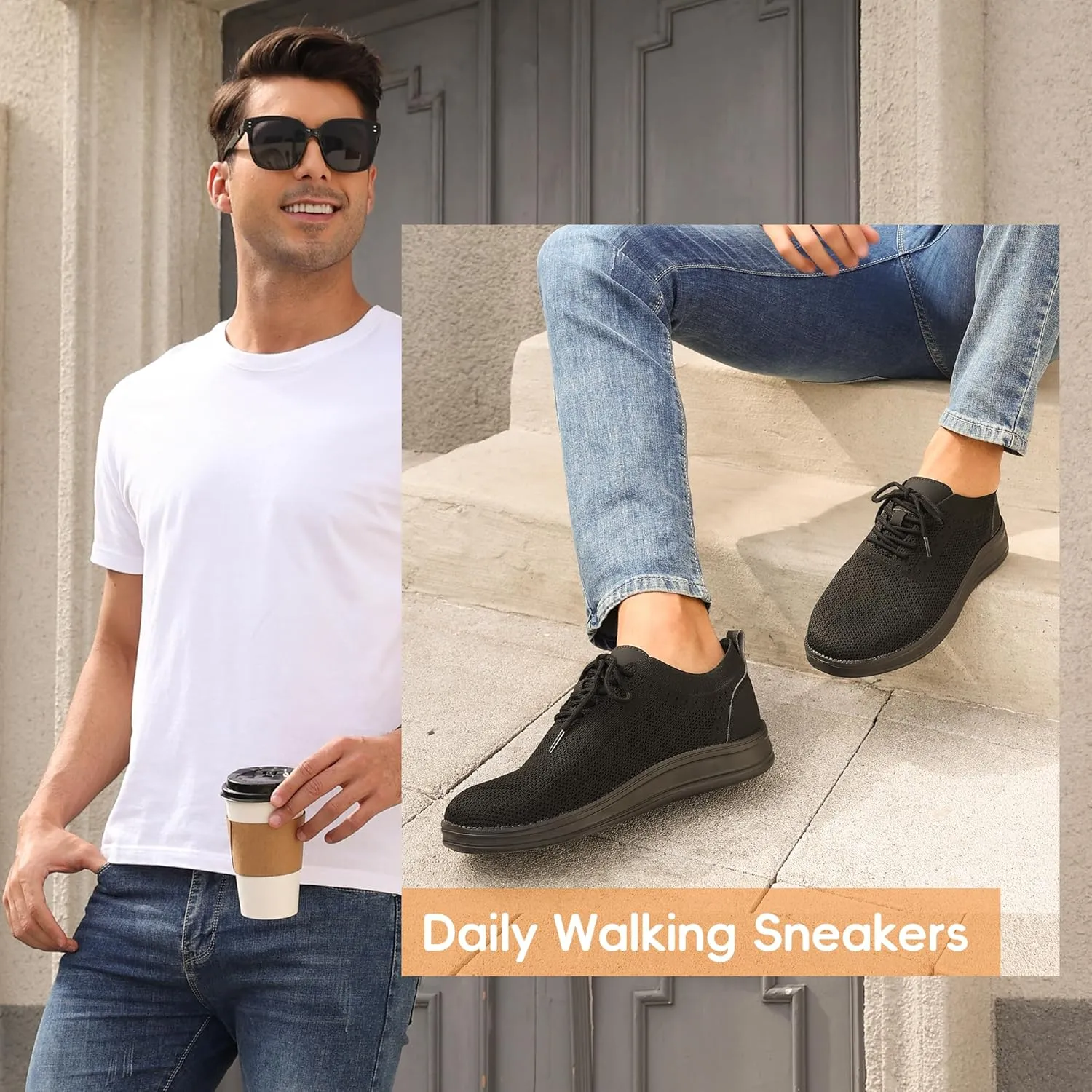 Mens Oxford Shoes, Comfortable Breathable Mesh Upper Fashion Dress Tennis Walking Sneakers Casual Lightweight Shoes for Men