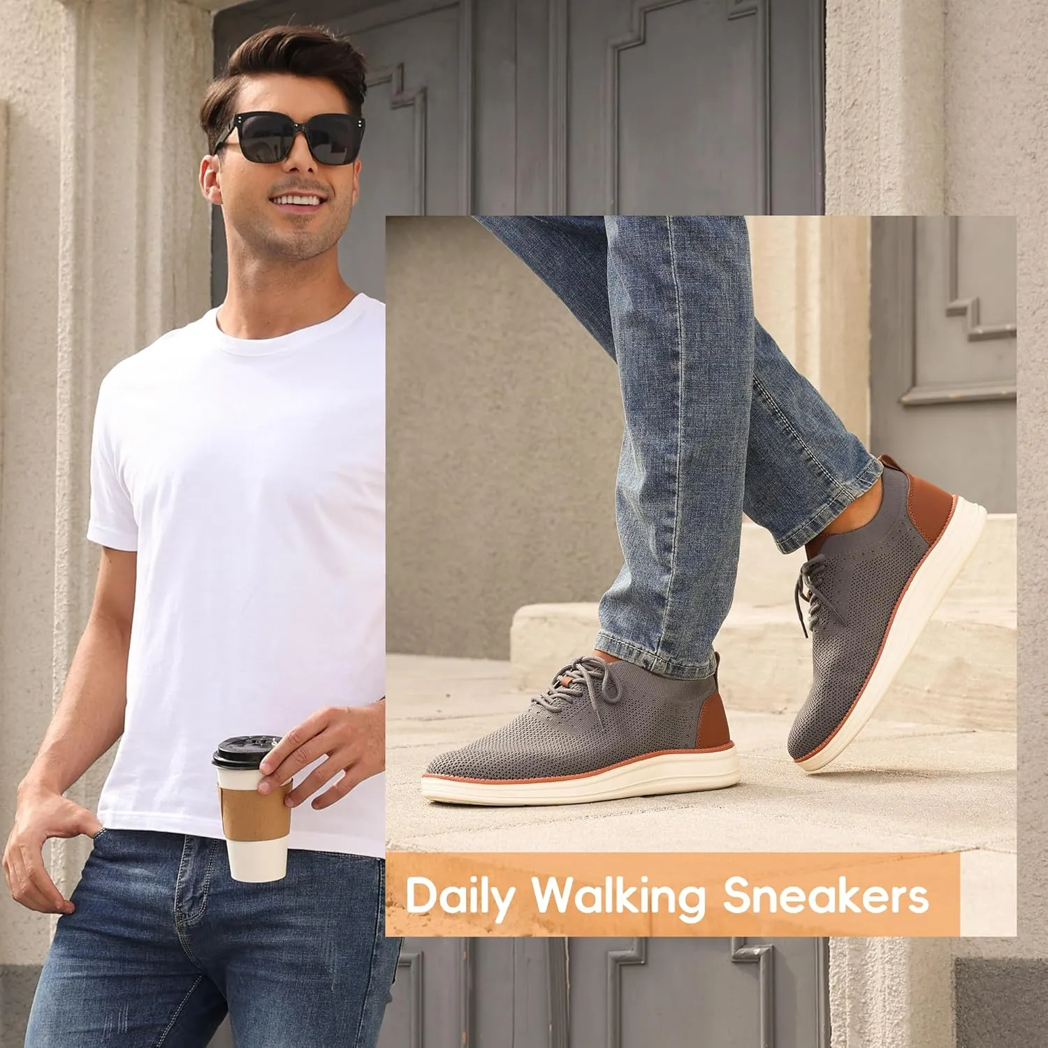 Mens Oxford Shoes, Comfortable Breathable Mesh Upper Fashion Dress Tennis Walking Sneakers Casual Lightweight Shoes for Men