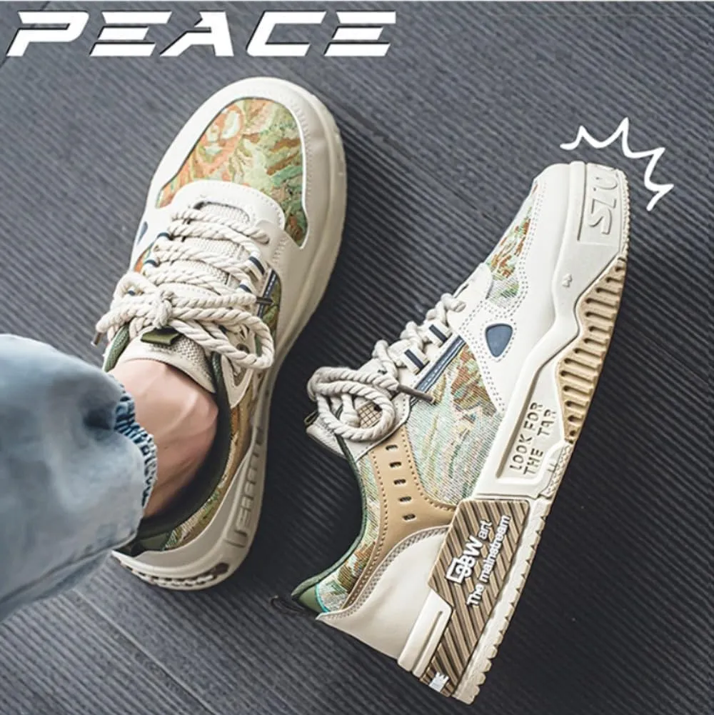 Men's Print Casual Fashion Sneakers - Non-Slip Lace-Up, Comfortable Breathable for Outdoor Activities and Skateboarding