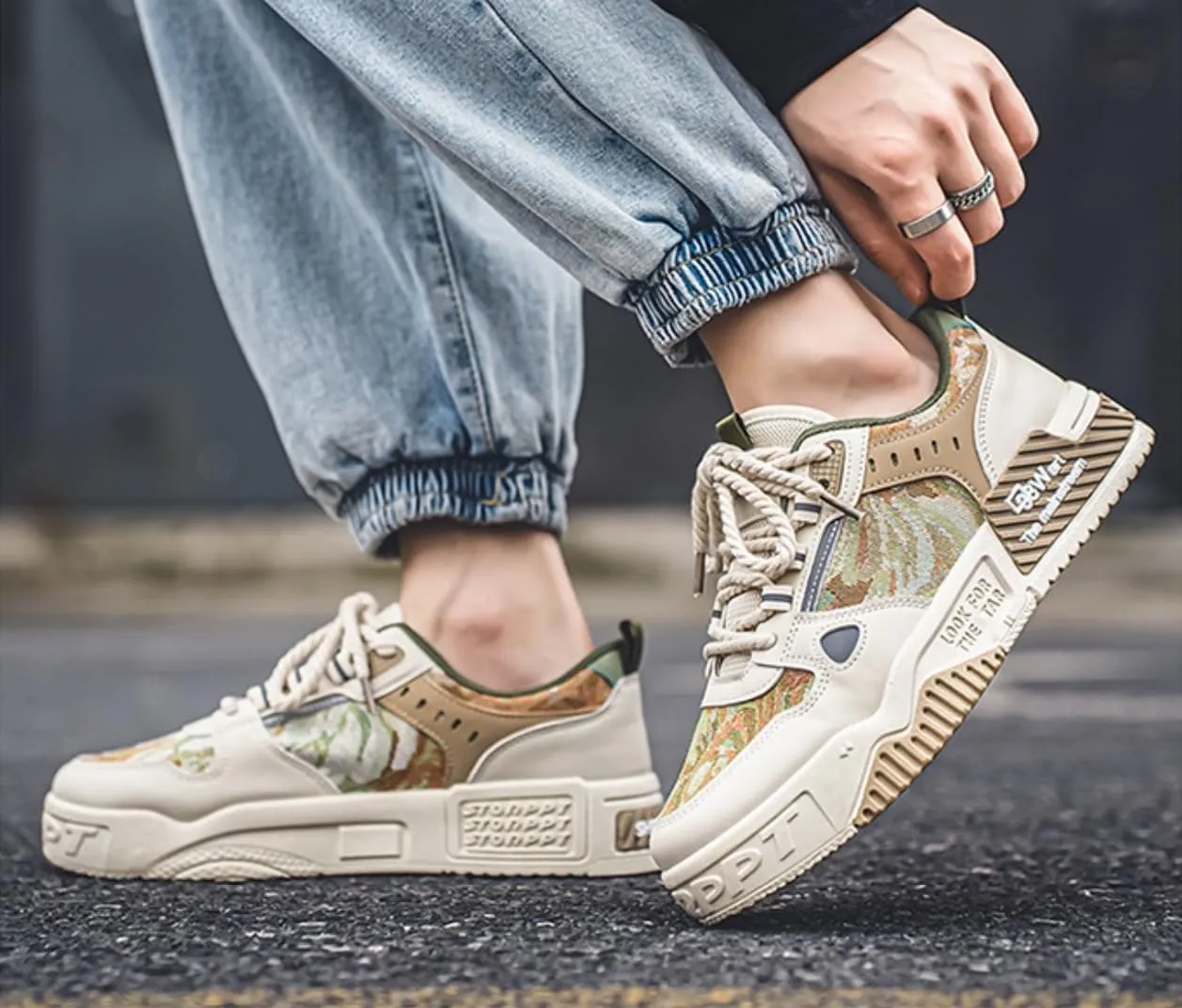 Men's Print Casual Fashion Sneakers - Non-Slip Lace-Up, Comfortable Breathable for Outdoor Activities and Skateboarding