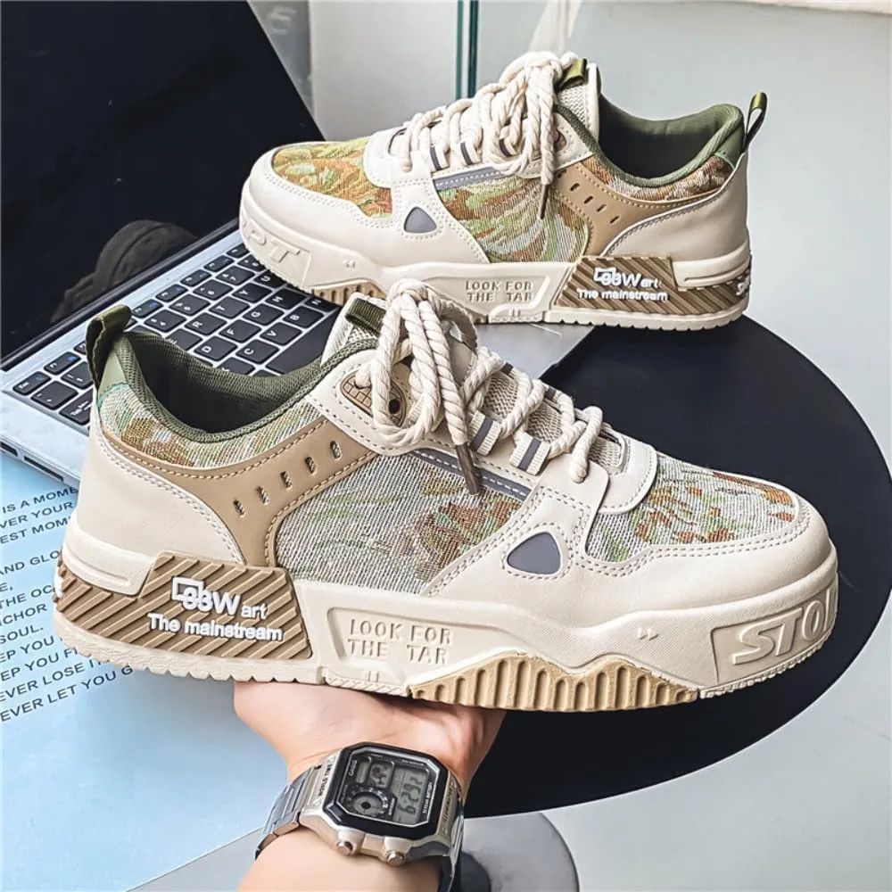 Men's Print Casual Fashion Sneakers - Non-Slip Lace-Up, Comfortable Breathable for Outdoor Activities and Skateboarding