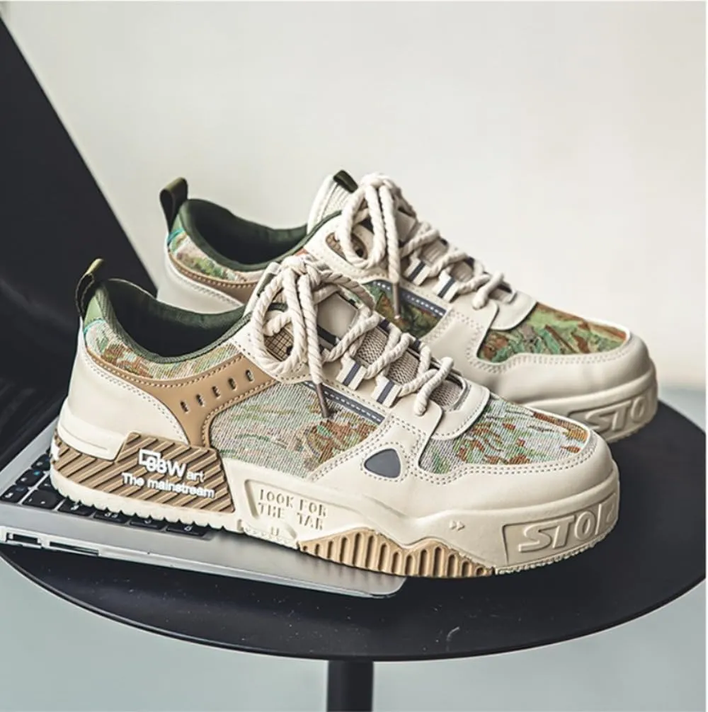 Men's Print Casual Fashion Sneakers - Non-Slip Lace-Up, Comfortable Breathable for Outdoor Activities and Skateboarding
