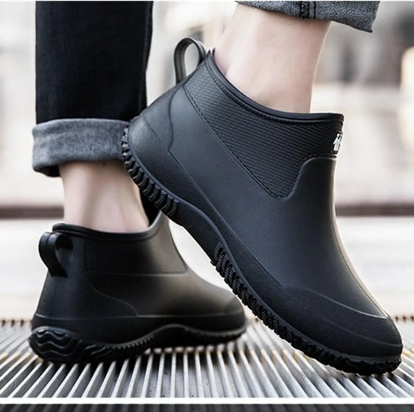 Mens Rain Boots, Ankle Deck Boots Waterproof for Men Anti-Slip Mud Shoes for Garden Outdoor Work Fishing Farming Gardening