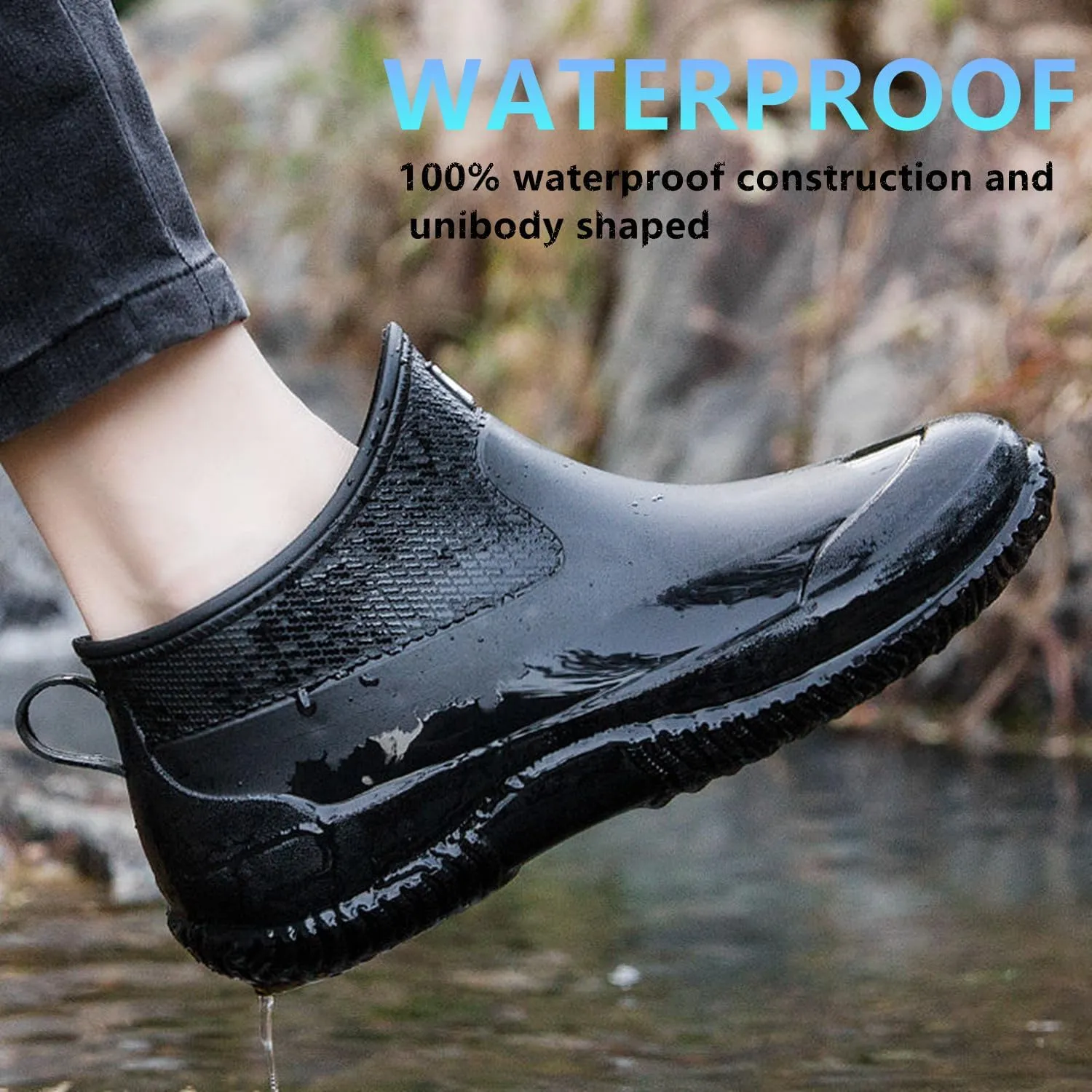 Mens Rain Boots, Ankle Deck Boots Waterproof for Men Anti-Slip Mud Shoes for Garden Outdoor Work Fishing Farming Gardening