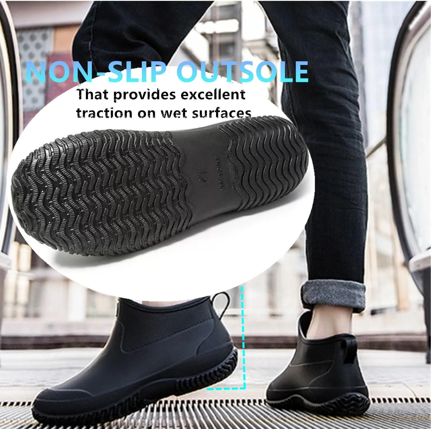 Mens Rain Boots, Ankle Deck Boots Waterproof for Men Anti-Slip Mud Shoes for Garden Outdoor Work Fishing Farming Gardening
