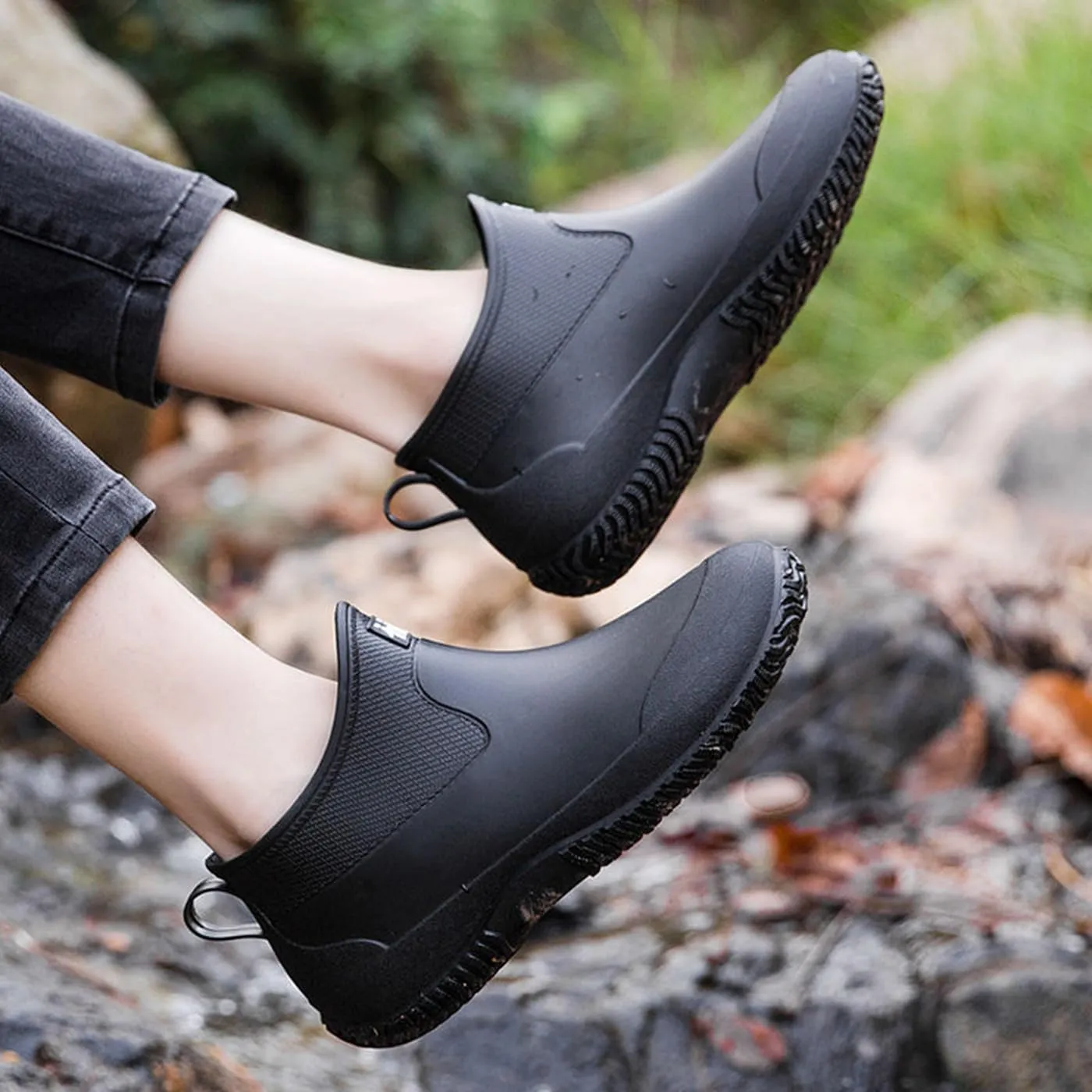 Mens Rain Boots, Ankle Deck Boots Waterproof for Men Anti-Slip Mud Shoes for Garden Outdoor Work Fishing Farming Gardening