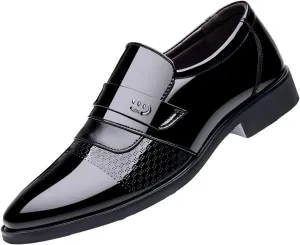 Mens Slip on Dress Shoes Patent Leather Shoes for Men with Arch Support Casual Dress Shoe Non Slip Business Formal Shoe Durbable Low Top Suit Boots Comfortable Office Footwear Man