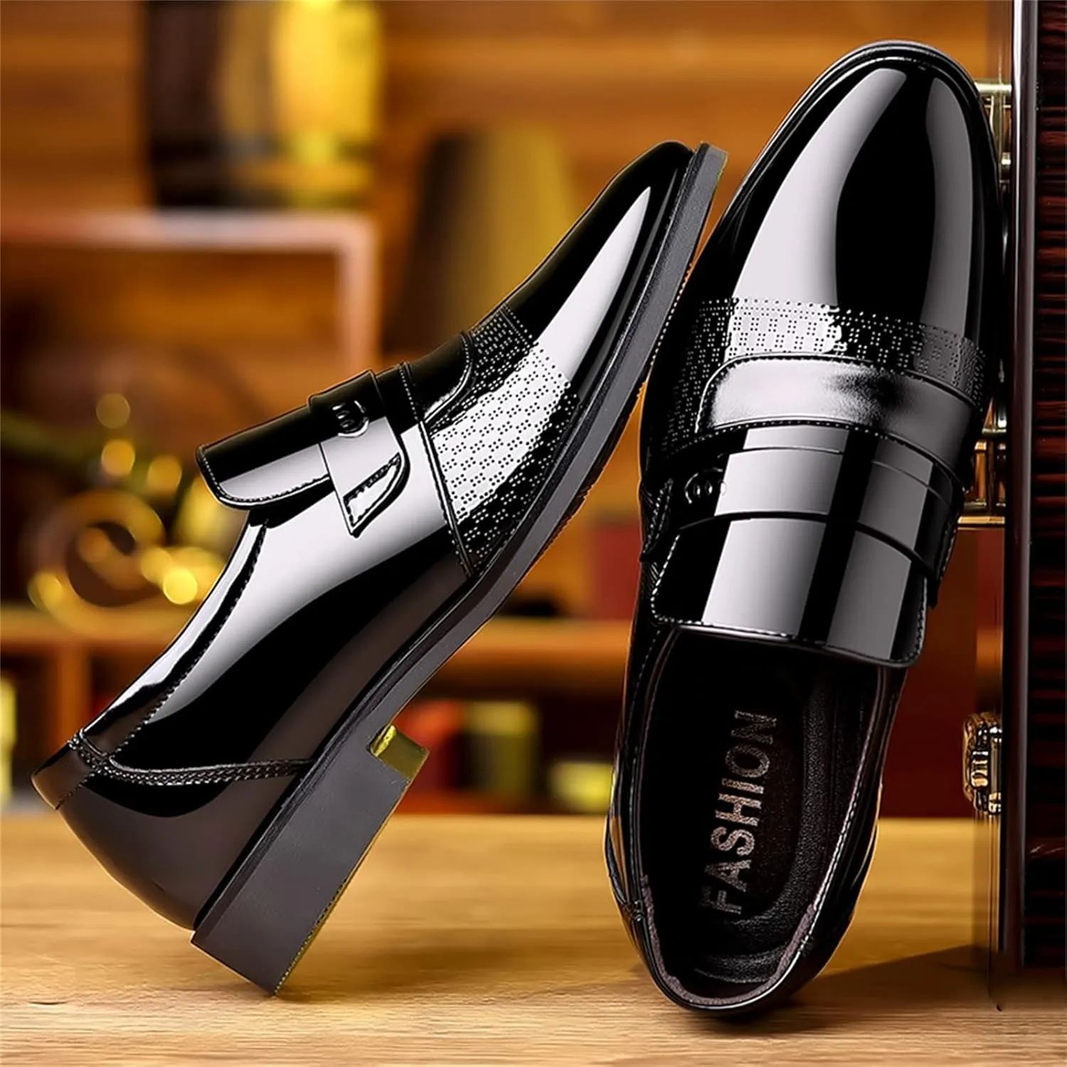 Mens Slip on Dress Shoes Patent Leather Shoes for Men with Arch Support Casual Dress Shoe Non Slip Business Formal Shoe Durbable Low Top Suit Boots Comfortable Office Footwear Man