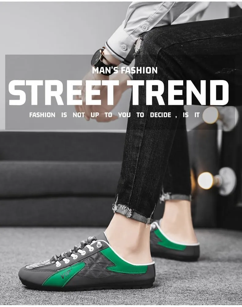 Men's Slip on Mule Sneakers,Men's Backless Sneakers, Closed Toe Half Drag Sneakers Anti-Slip Walking Shoes