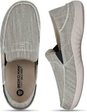 Mens Slip On Shoes, Canvas Loafers with Arch Support, Orthopedic Casual Sneakers for Plantar Fasciitis, Indoor & Outdoor Walking Slippers Shoes for Pain Relief (11.5, Grey)