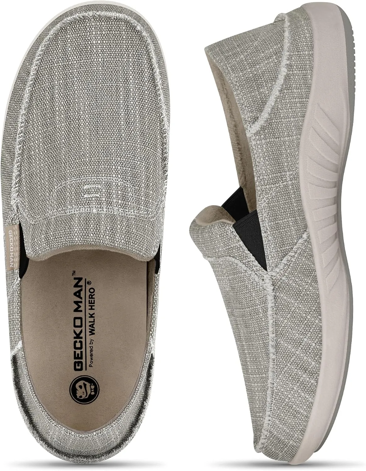 Mens Slip On Shoes, Canvas Loafers with Arch Support, Orthopedic Casual Sneakers for Plantar Fasciitis, Indoor & Outdoor Walking Slippers Shoes for Pain Relief (11.5, Grey)