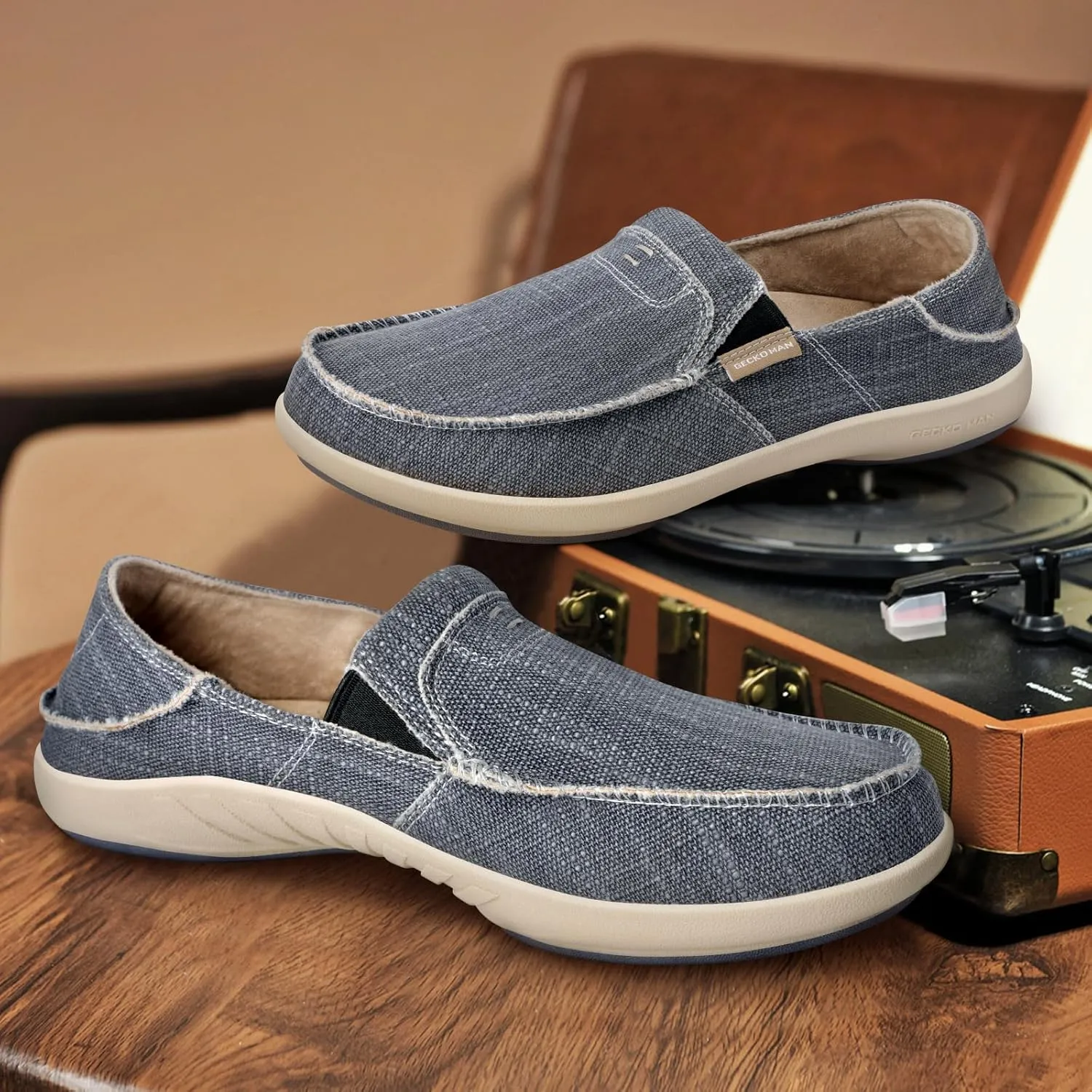 Mens Slip On Shoes, Canvas Loafers with Arch Support, Orthopedic Casual Sneakers for Plantar Fasciitis, Indoor & Outdoor Walking Slippers Shoes for Pain Relief