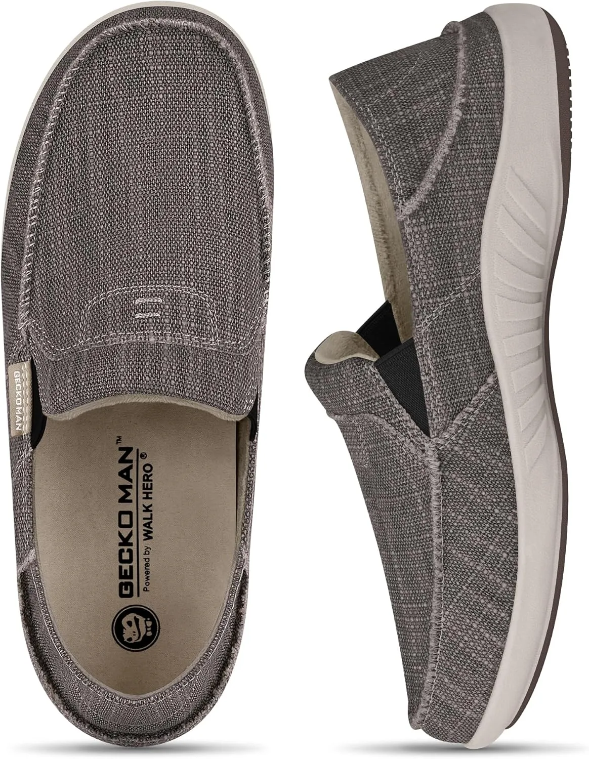 Mens Slip On Shoes, Canvas Loafers with Arch Support, Orthopedic Casual Sneakers for Plantar Fasciitis, Indoor & Outdoor Walking Slippers Shoes for Pain Relief