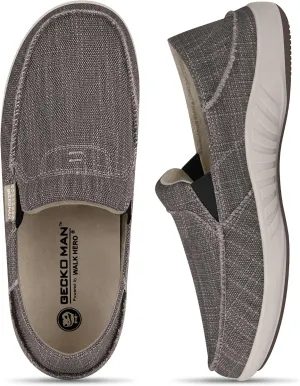 Mens Slip On Shoes, Canvas Loafers with Arch Support, Orthopedic Casual Sneakers for Plantar Fasciitis, Indoor & Outdoor Walking Slippers Shoes for Pain Relief