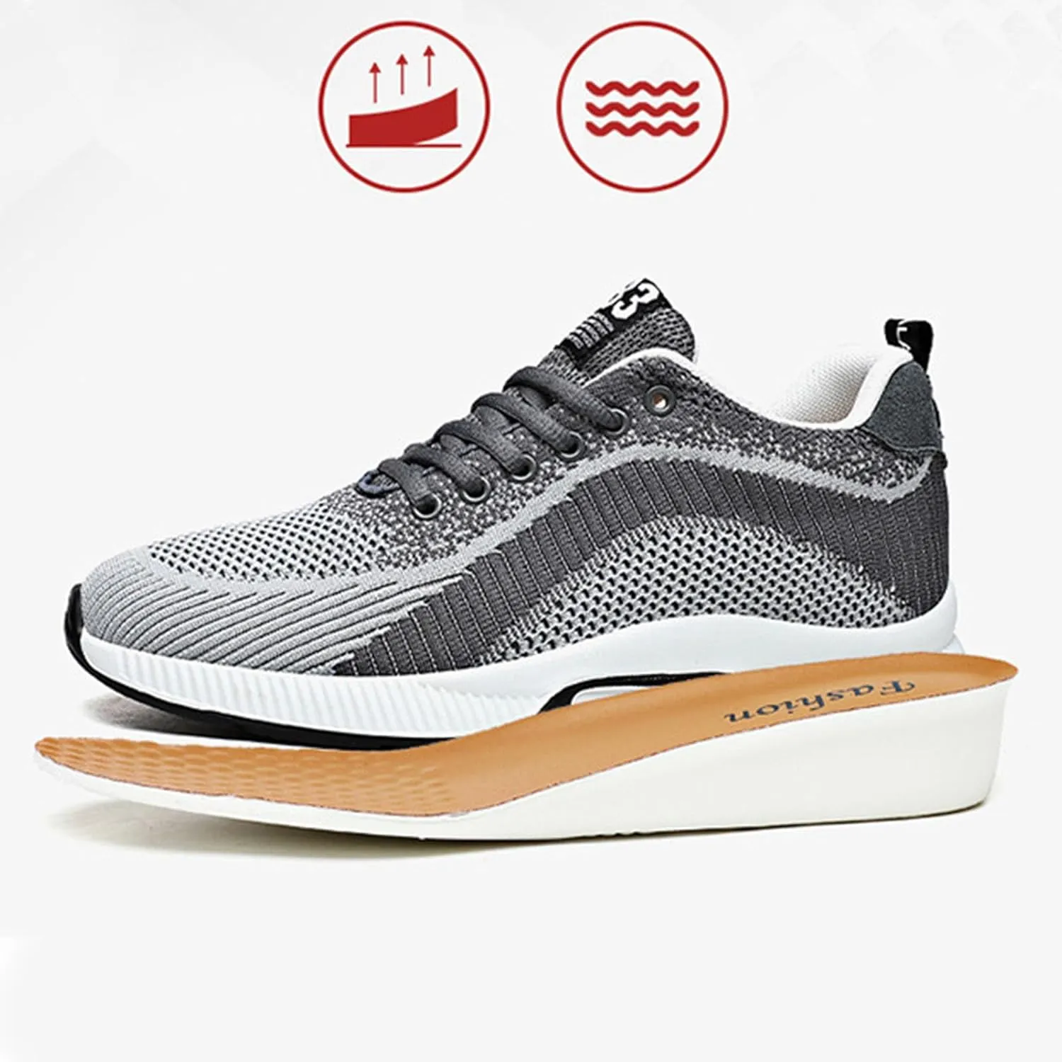 Mens Slip On Sneakers Non Slip Walking Shoes Lightweight Athletic Shoes Casual Running Shoe Increase Height 6/8/10CM