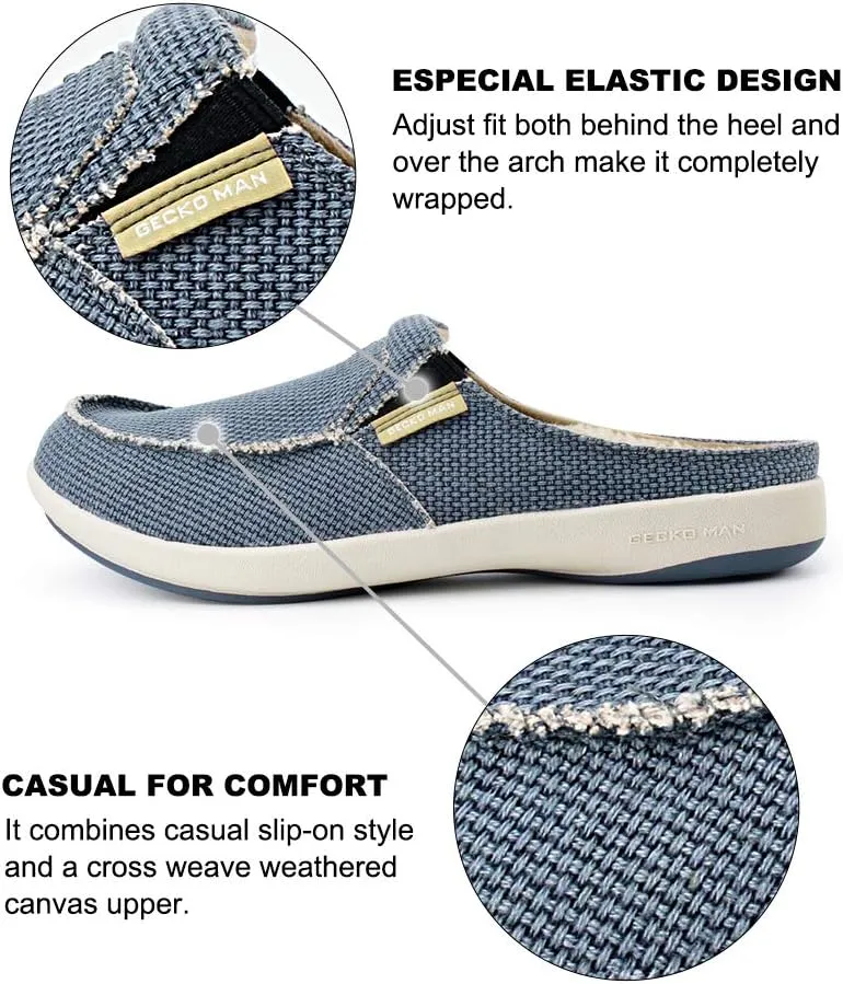 Mens Slippers with Arch Support, Canvas House Slipper for Men with Velvet Lining, Slip On Clog, Indoor Outdoor House Shoes with Anti-Skid Rubber Sole