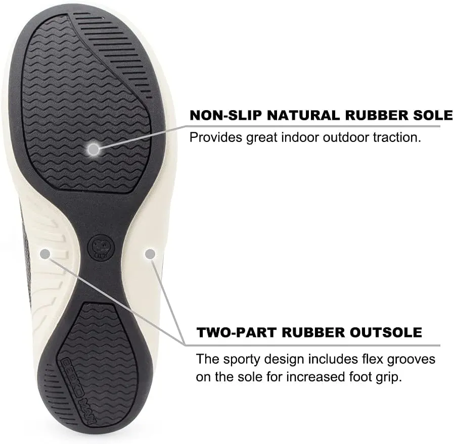 Mens Slippers with Arch Support, Canvas House Slipper for Men with Velvet Lining, Slip On Clog, Indoor Outdoor House Shoes with Anti-Skid Rubber Sole