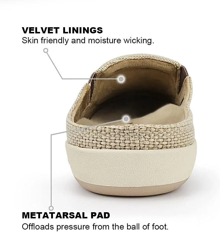 Mens Slippers with Arch Support, Canvas House Slipper for Men with Velvet Lining, Slip On Clog, Indoor Outdoor House Shoes with Anti-Skid Rubber Sole