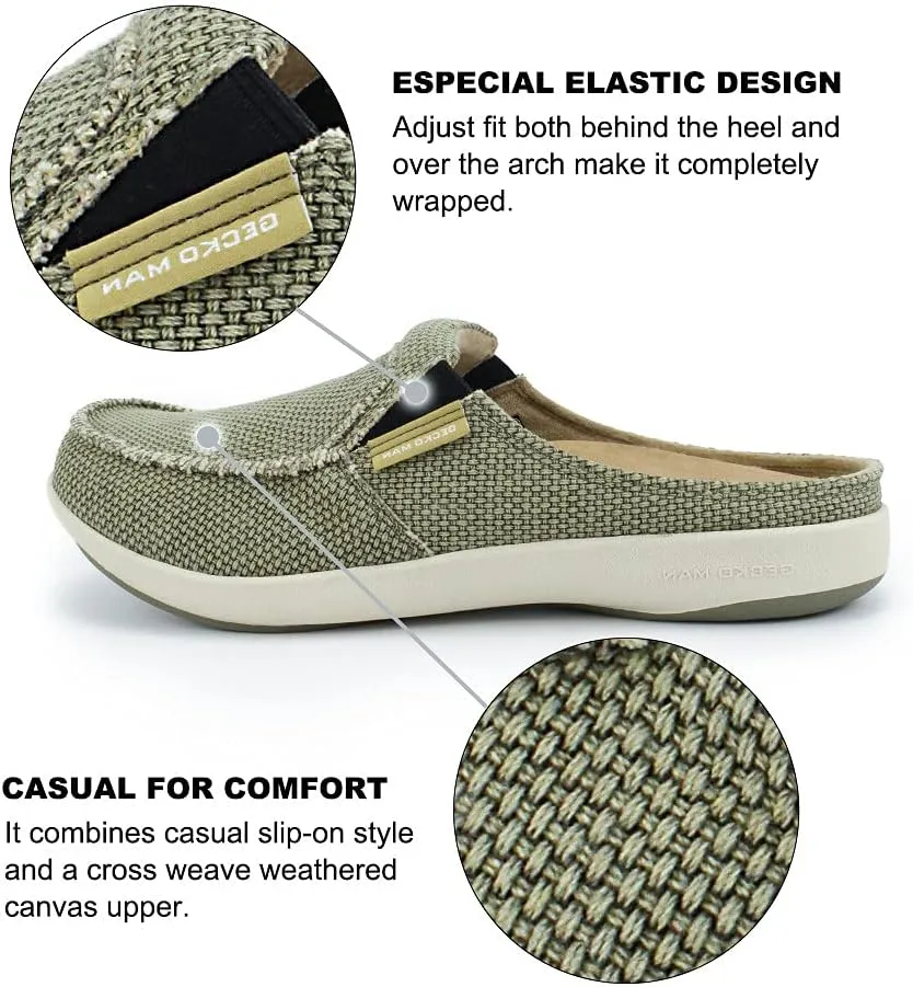 Mens Slippers with Arch Support, Canvas House Slipper for Men with Velvet Lining, Slip On Clog, Indoor Outdoor House Shoes with Anti-Skid Rubber Sole