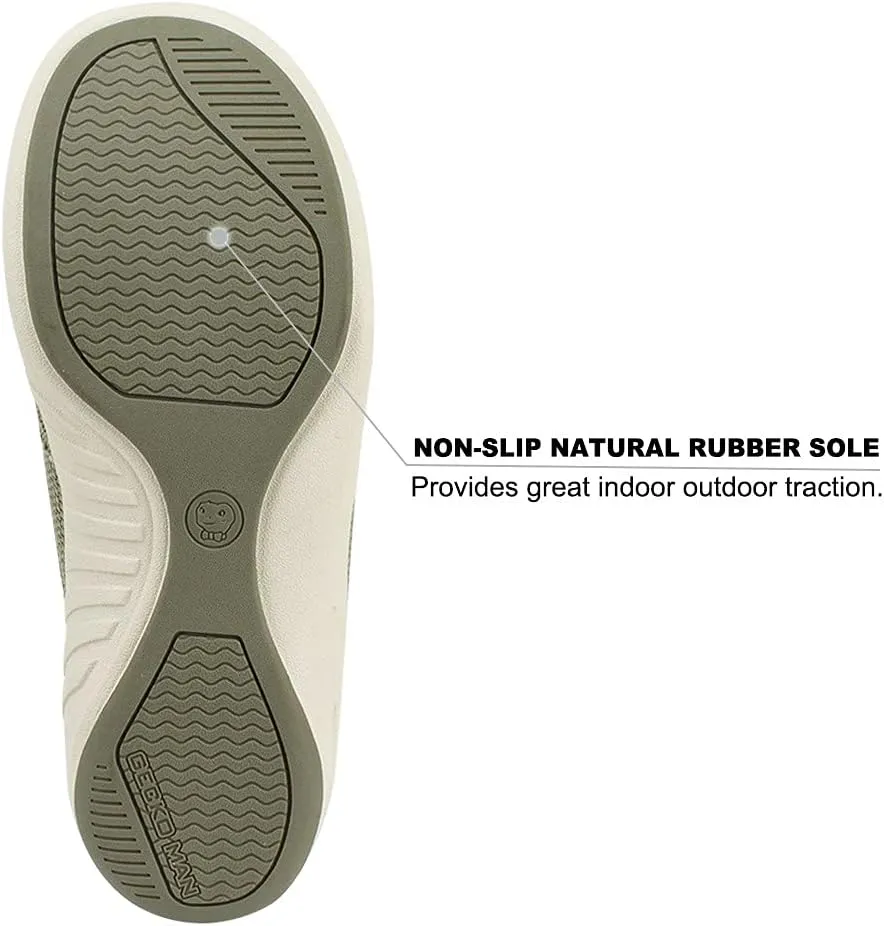 Mens Slippers with Arch Support, Canvas House Slipper for Men with Velvet Lining, Slip On Clog, Indoor Outdoor House Shoes with Anti-Skid Rubber Sole