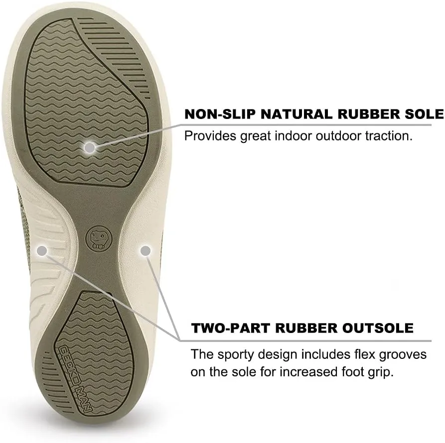Mens Slippers with Arch Support, Canvas House Slipper for Men with Velvet Lining, Slip On Clog, Indoor Outdoor House Shoes with Anti-Skid Rubber Sole