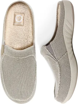 Mens Slippers with Arch Support, Canvas House Slipper for Men with Velvet Lining, Slip On Clog, Indoor Outdoor House Shoes with Anti-Skid Rubber Sole