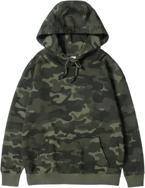 Men's Spring Autumn Camo Sports Loose Fit Casual Pullover Hooded Sweatshirt Outerwear