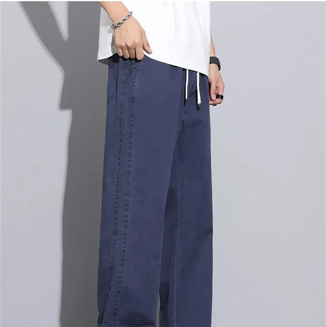 Men's Straight Fit Cotton Drawstring Pants with Pockets Safari Style Casual Spring Trousers