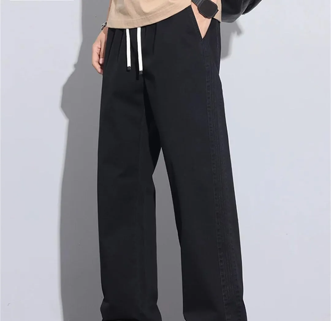 Men's Straight Fit Cotton Drawstring Pants with Pockets Safari Style Casual Spring Trousers