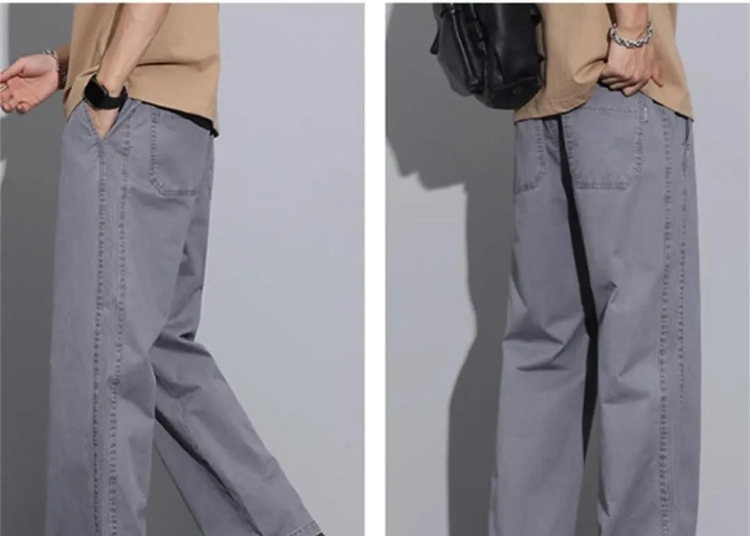 Men's Straight Fit Cotton Drawstring Pants with Pockets Safari Style Casual Spring Trousers