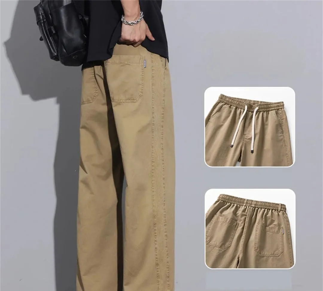 Men's Straight Fit Cotton Drawstring Pants with Pockets Safari Style Casual Spring Trousers