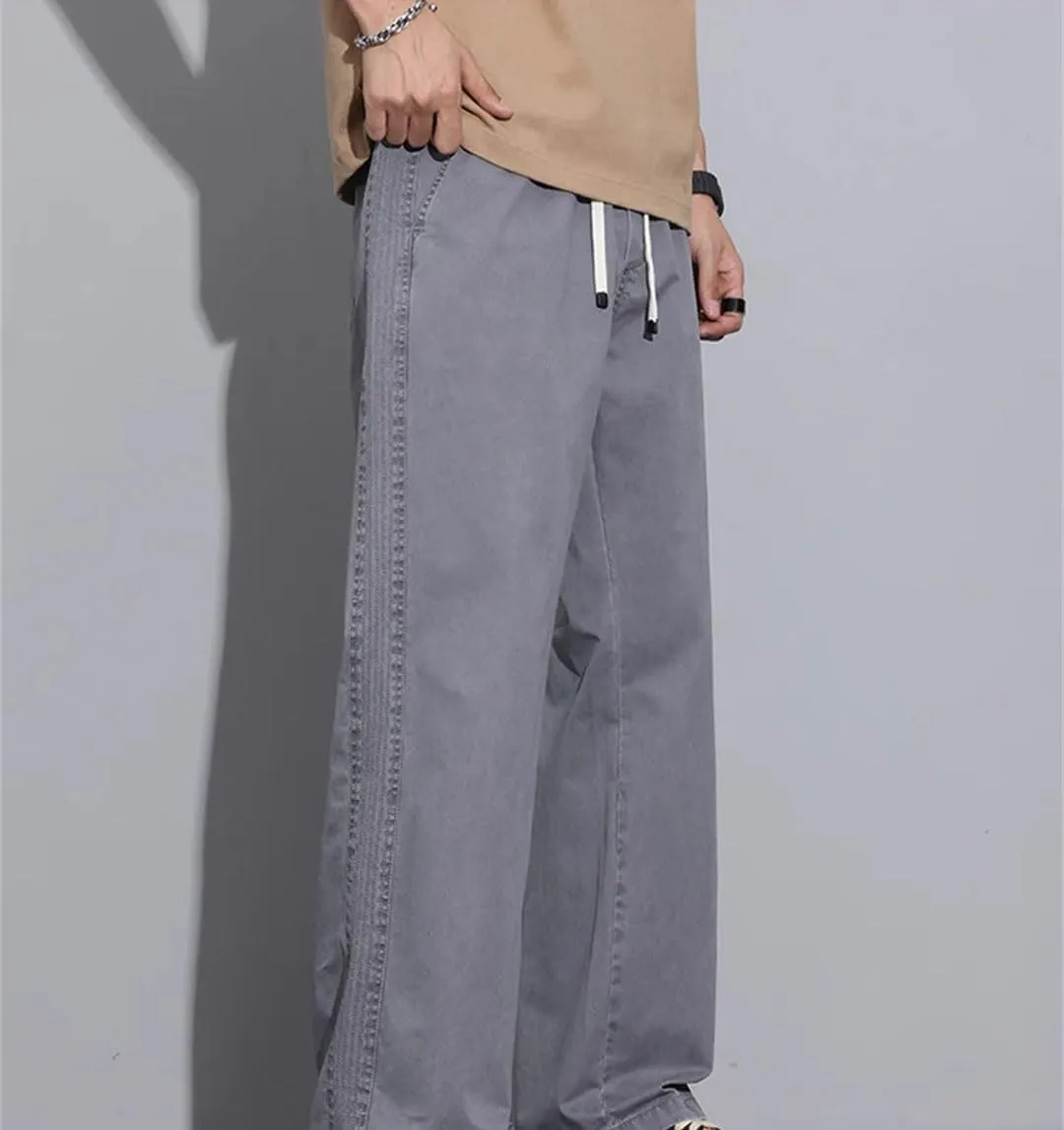 Men's Straight Fit Cotton Drawstring Pants with Pockets Safari Style Casual Spring Trousers