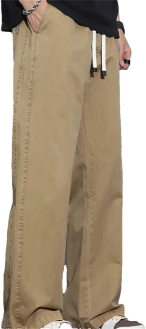 Men's Straight Fit Cotton Drawstring Pants with Pockets Safari Style Casual Spring Trousers
