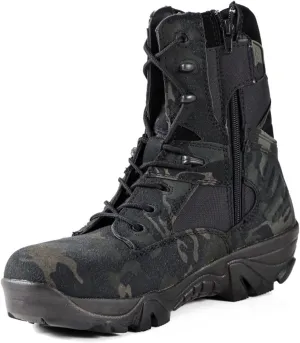 Men’s Tactical Boots, Work Boots for Men,Tactical Boot, Military Work Boots, Outdoor, Camouflage, Military Boots, High-Top, Tactical, Mountaineering, Desert (Color : Black, Size : 9)