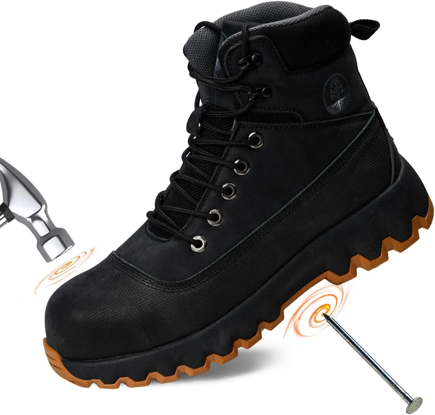 Mens work boots Composite Toe Boots for Men Genuine Leather Rubber Sole No Slip Waterproof Shoes Industrial & Construction Safety boots