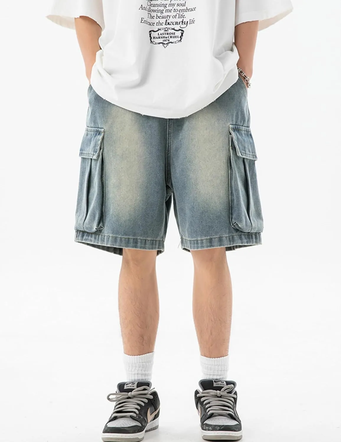 Mens Y2k Baggy Jeans Shorts Hip Hop Baggy Jorts Grunge Shorts Skater Pants Denim Cargo Shorts for Men