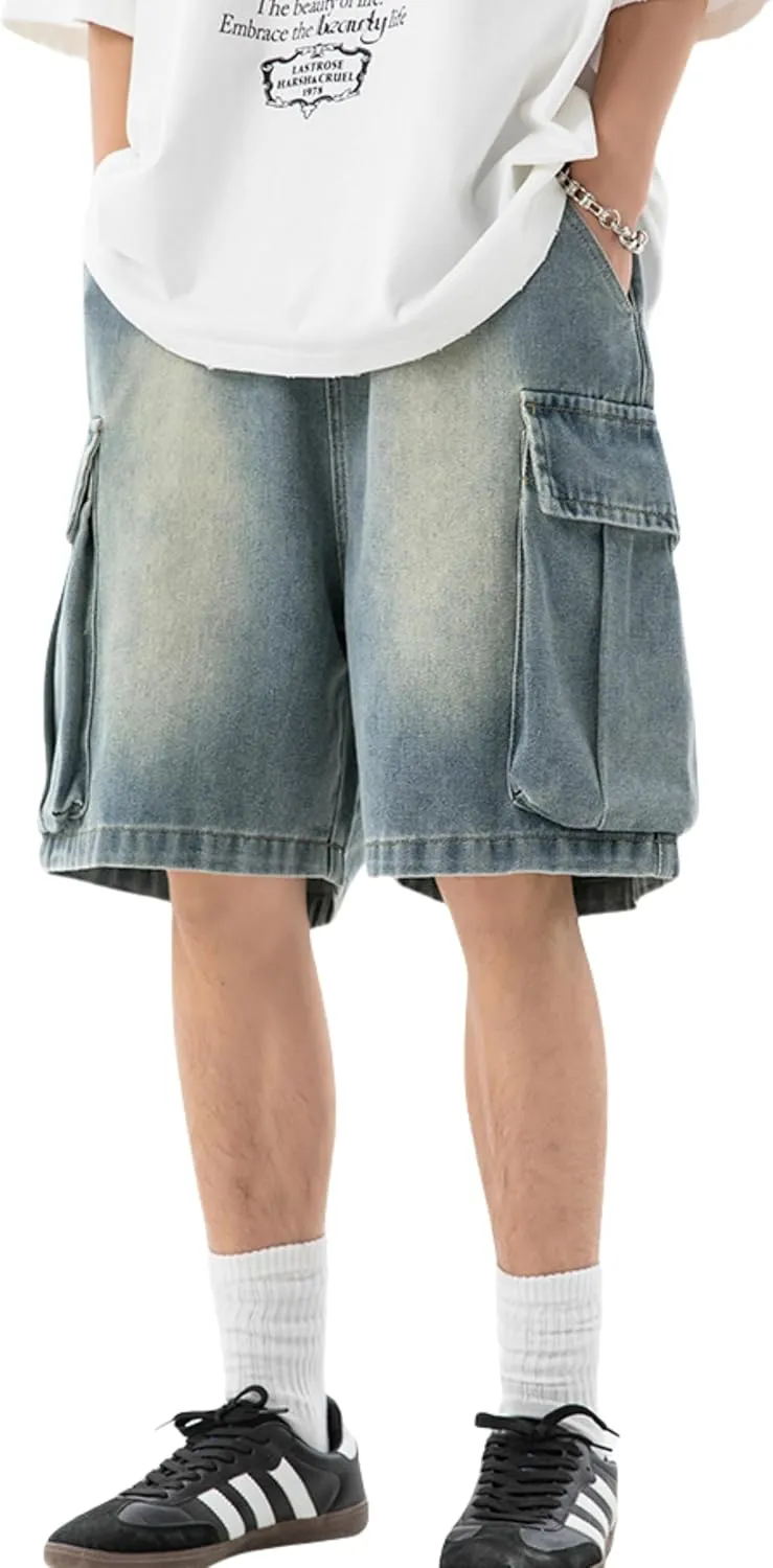 Mens Y2k Baggy Jeans Shorts Hip Hop Baggy Jorts Grunge Shorts Skater Pants Denim Cargo Shorts for Men