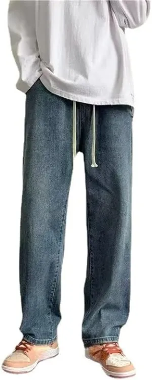 Men's Y2K Wide Leg Fairy Grunge Jeans Normcore Elastic Waist Hip Hop Emo Straight Denim Pants Alternative Trousers