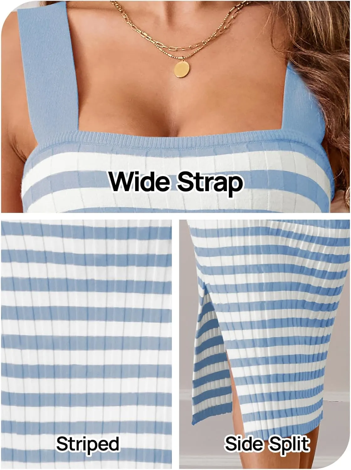 MEROKEETY Women's 2025 Summer Spring Bodycon Midi Dress Vacation Sleeveless Ribbed Knit Striped Party Sweater Dresses