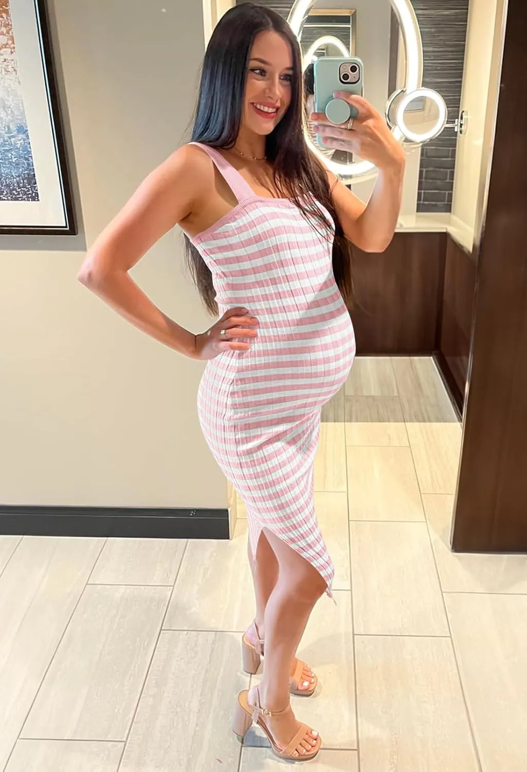 MEROKEETY Women's 2025 Summer Spring Bodycon Midi Dress Vacation Sleeveless Ribbed Knit Striped Party Sweater Dresses