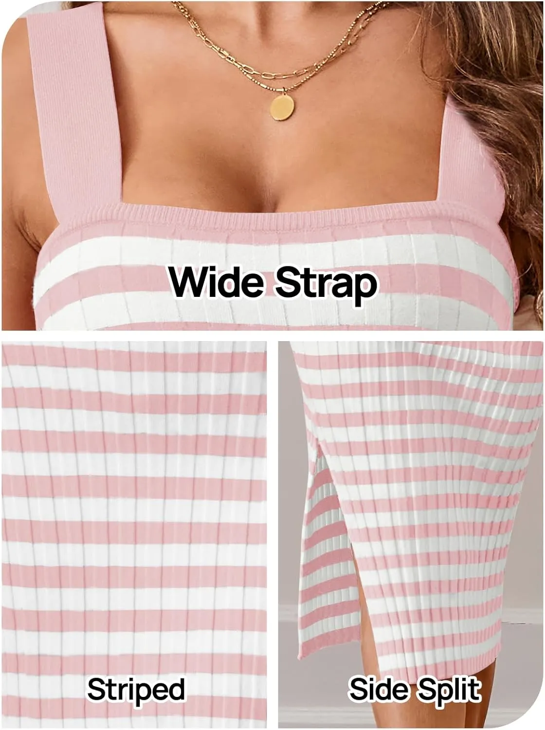 MEROKEETY Women's 2025 Summer Spring Bodycon Midi Dress Vacation Sleeveless Ribbed Knit Striped Party Sweater Dresses